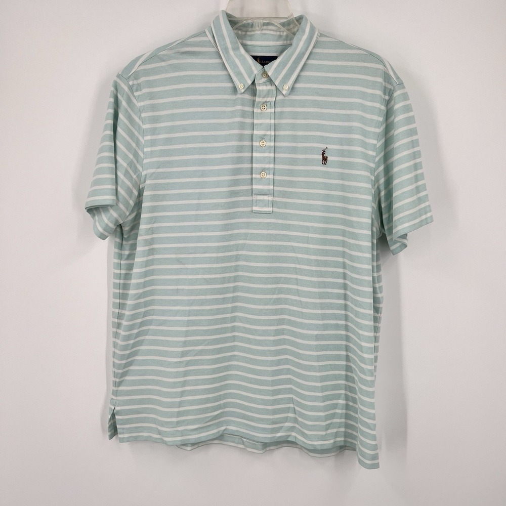 Polo Ralph Lauren Knit Oxford Polo Shirt Men's XL Green White Striped Preppy